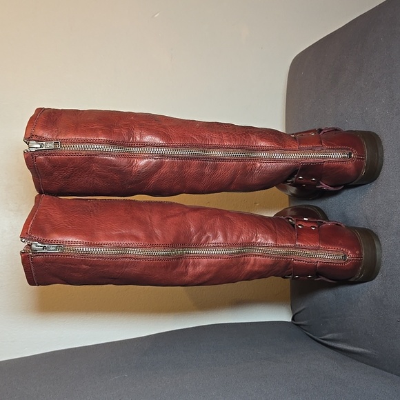 FRYE Phillip Harness Tall Boot Red Leather Knee-High Calf Boots Burnt Red NWOB - Picture 5 of 11